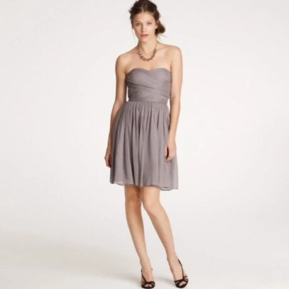 J. CREW | Arabelle Grey Silk Chiffon Strapless Formal Event Dress size 14 {NEW} - Picture 1 of 12